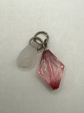 Vintage Pink & White Crystal Pendant Charm Coquette Y2K Fairycore Boho
